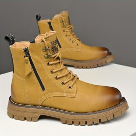 Men's Vintage Work Boots - Upper & Rubber Sole High-Top Ankle Boots with Cushioned Insole, All-Terrain Traction - Brown/Black/Black Toe - All-Season Casual & Formal Boots for Construction, Farm, Casual Attire - Lace-Up Design with PU Lining & Durable Rubber Outsole -  Style for Daily Outings & Outdoor Activities - Versatile & Comfortable for Men, Boots For Men, Shoes For Men