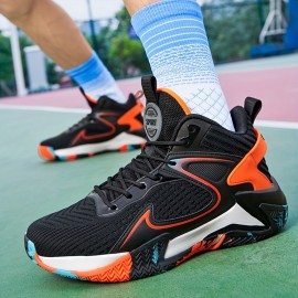 Vibrant Yellow Breathable Mesh Men's High-Top Basketball Shoes - Non-Slip EVA Sole, Durable for Training & Sports, Lace-Up, All-Season Athletic Footwear, Basketball Accessories