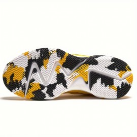 Vibrant Yellow Breathable Mesh Men's High-Top Basketball Shoes - Non-Slip EVA Sole, Durable for Training & Sports, Lace-Up, All-Season Athletic Footwear, Basketball Accessories