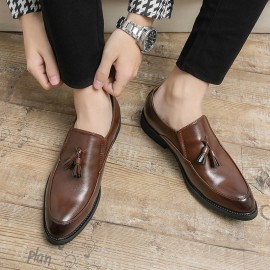 Men'S Slip-On Oxford Shoes - Low-Top Formal & Casual Dress Shoes with Cushioned Insole, Brown/ - All-Season Wedding, Office