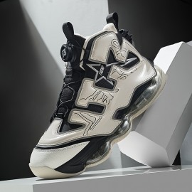 Men's Trendy Luminous Air Cushion High Top Basketball Shoes, Shock Absorption Non Slip For Outdoor Training Running Competition