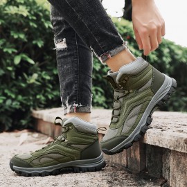 Men'S Outdoor Shoes - Lace-Up Hiking Boots, Autumn and Winter Seasonal Wearable Mongolian Boots, Riding Boots, Low-Top Military Boots for Easy On/Off Style in Green and Gray, Suitable for All Festivals