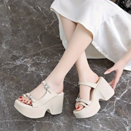 Women'S Summer Black Platform Sandals with Ankle Strap - Chunky Heel, Synthetic Cover, Open Toe Design for Casual & Formal Outfits, Chunky Heel Sandals, Formal Footwear, Elegant Footwear, Durable Footwear