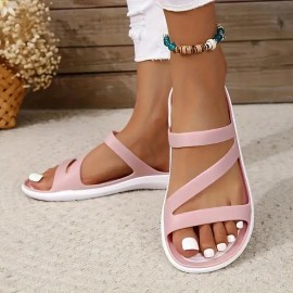 Women's Clear Arch Sandals - Slip-On Moccasin Style with EVA & PVC Arch, Non-Slip Rubber Sole, Pink/White Beach Shoes - All-Season Indoor/Outdoor Slippers, Machine Washable Open-Toe (No Lace-Free) Design for