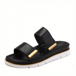 Women's Faux Cover with Thick Platform & Arch - Metallic Buckle Strap & Cushioned Insole, All-Season Versatile Mules in Black, Grey, Golden, White, Brown - Casual to Formal Shoes