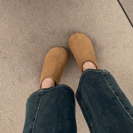 Women's Winter Warm Slip-On High-Heel Slippers with Thick  Sole - Solid Color All-Weather Outdoor/ Footwear, Hand Washable Fabric Upper & for Cold Weather - Stylish Cold-Resistant Heels