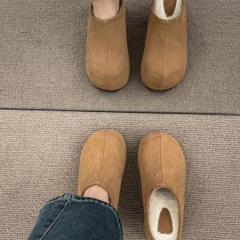 Women's Winter Warm Slip-On High-Heel Slippers with Thick  Sole - Solid Color All-Weather Outdoor/ Footwear, Hand Washable Fabric Upper & for Cold Weather - Stylish Cold-Resistant Heels