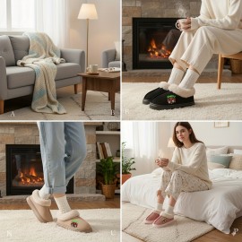 Women'S & Men'S Plush Indoor Slippers - Soft Anti-Slip Winter House Shoes with Devil Horns & Green Text, Cozy Plush Lining & EVA Sole