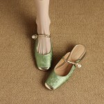 Women's Elegant EVA Mules Slippers - Solid Green Round-Toe Closed-Toe Half Slippers with Golden Buckle & Accent, Medium Thick Cushioned Insole, All-Season Indoor/Outdoor Shoes for Casual & Formal Events (Hand Washable) - Comfortable & Durable EVA Material, Versatile for Everyday or Formal Wear, Available in Green & More Colors, Ideal for Women's Fashion Footwear