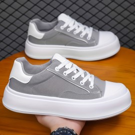 Men's Platform Sneakers - Thick Cushioned Sole Lace-Up Shoes Grey/Black/White/, Breathable Fabric Upper & PU Outsole for Everyday, Office, Formal - Non-Slip Casual Shoes for Men, Everyday Footwear, Modern Footwear, Comfortable Lining, Stylish Footwear, Durable Construction, Office Wear