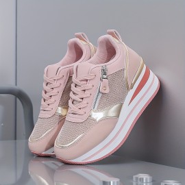 Women'S Breathable Mesh Running Shoes - All-Season Lightweight Sneakers with Thick Cushioned Sole, Synthetic Synthetic Faux Leather Upper & PVC Outsole for Outdoor Road Jogging, Casual Wear, Ladies Sneakers, Jogging Footwear, Stylish Sportswear, Cushioned Support